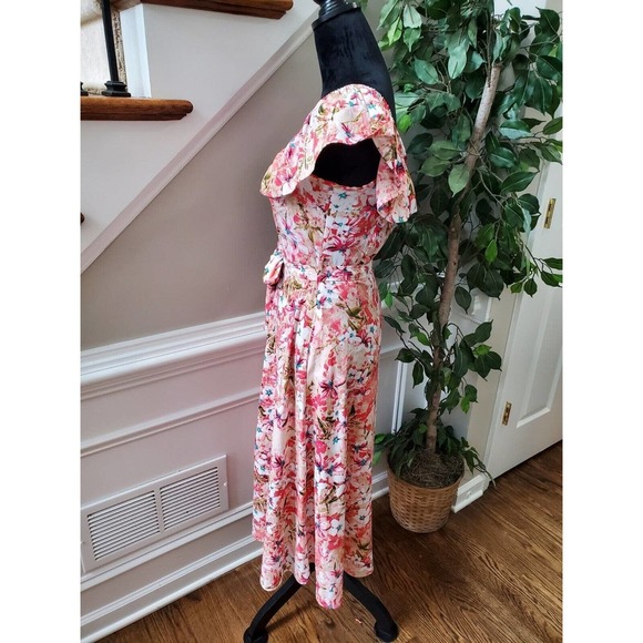 Multicolor Womens Floral Polyester Round Neck Cap Sleeve Length Dress Size Small - Picture 6 of 11